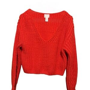 EUC H&M Red Chunky V-Neck Sweater S